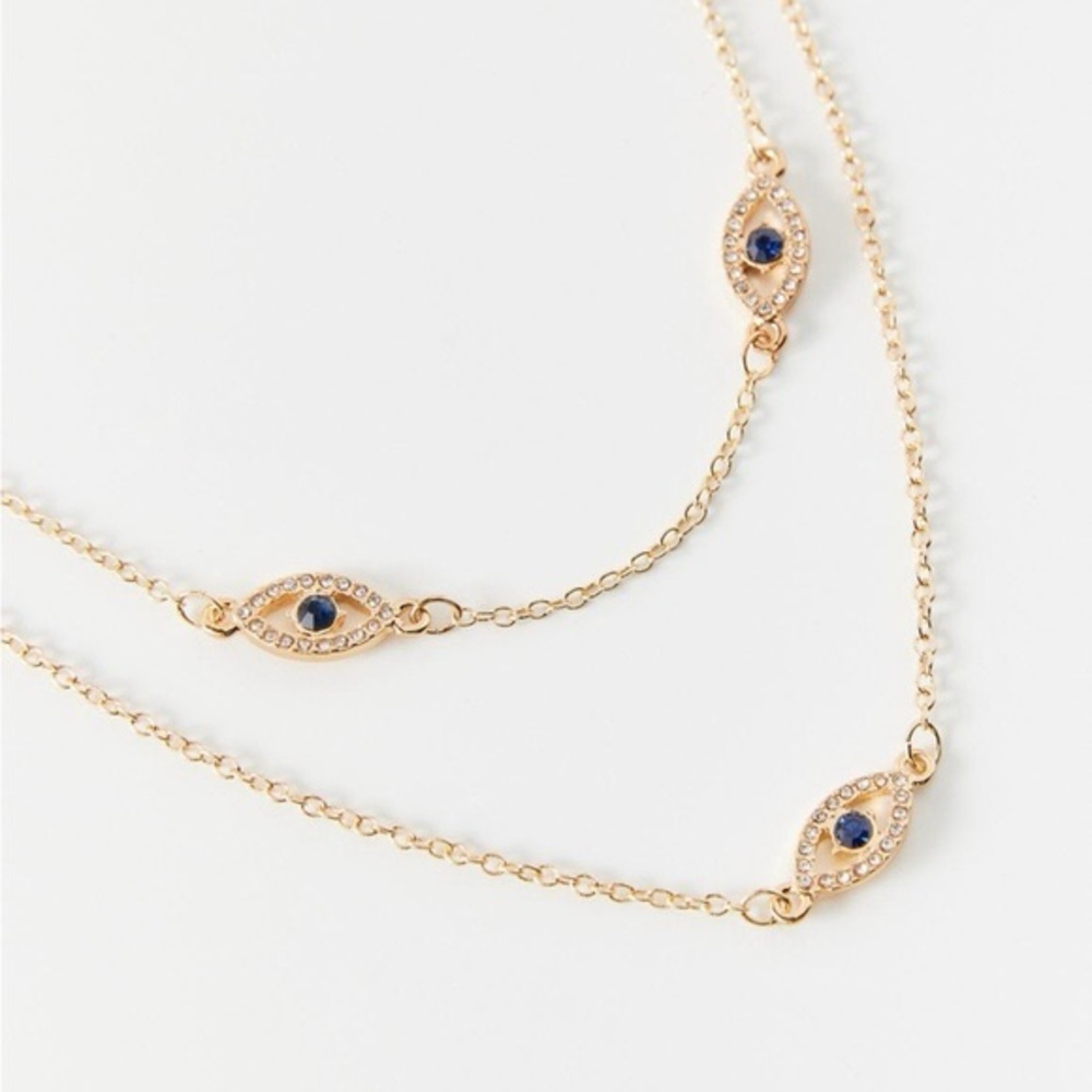 Urban Outfitters Rhinestone Evil Eye Layer Necklace New!
